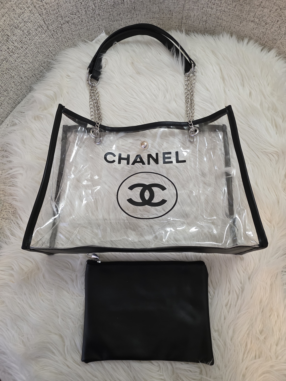 Clear PVC Tote Bag with Black Trim